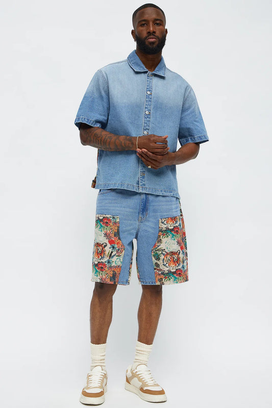 NovaMen Relaxed Ansel Tapestry Denim Short Sleeve Shirt