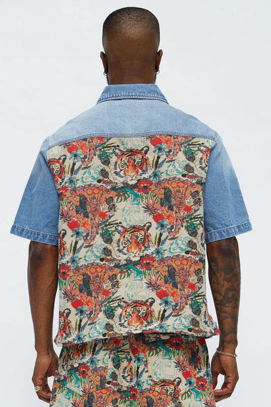 NovaMen Relaxed Ansel Tapestry Denim Short Sleeve Shirt