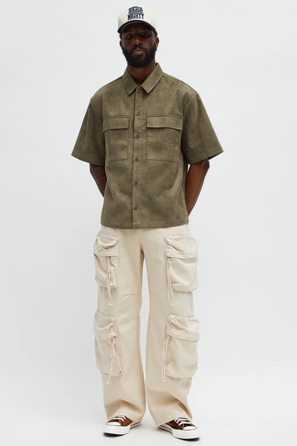 NovaMen Relaxed Brushed Double Pocket Button Up Shirt - Olive