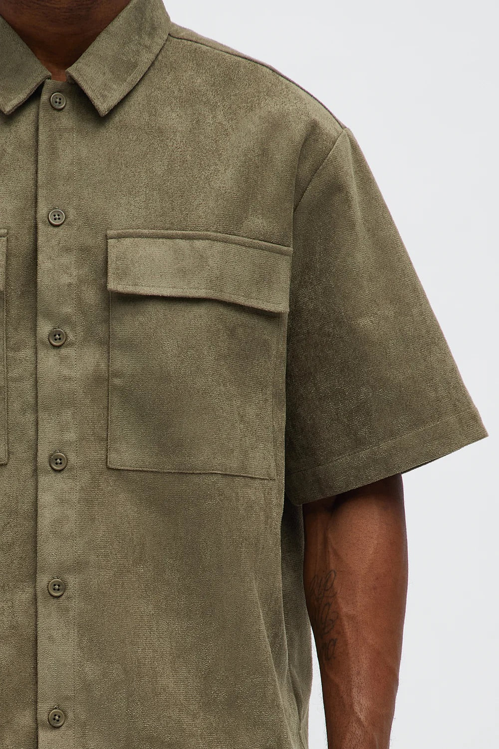 NovaMen Relaxed Brushed Double Pocket Button Up Shirt - Olive