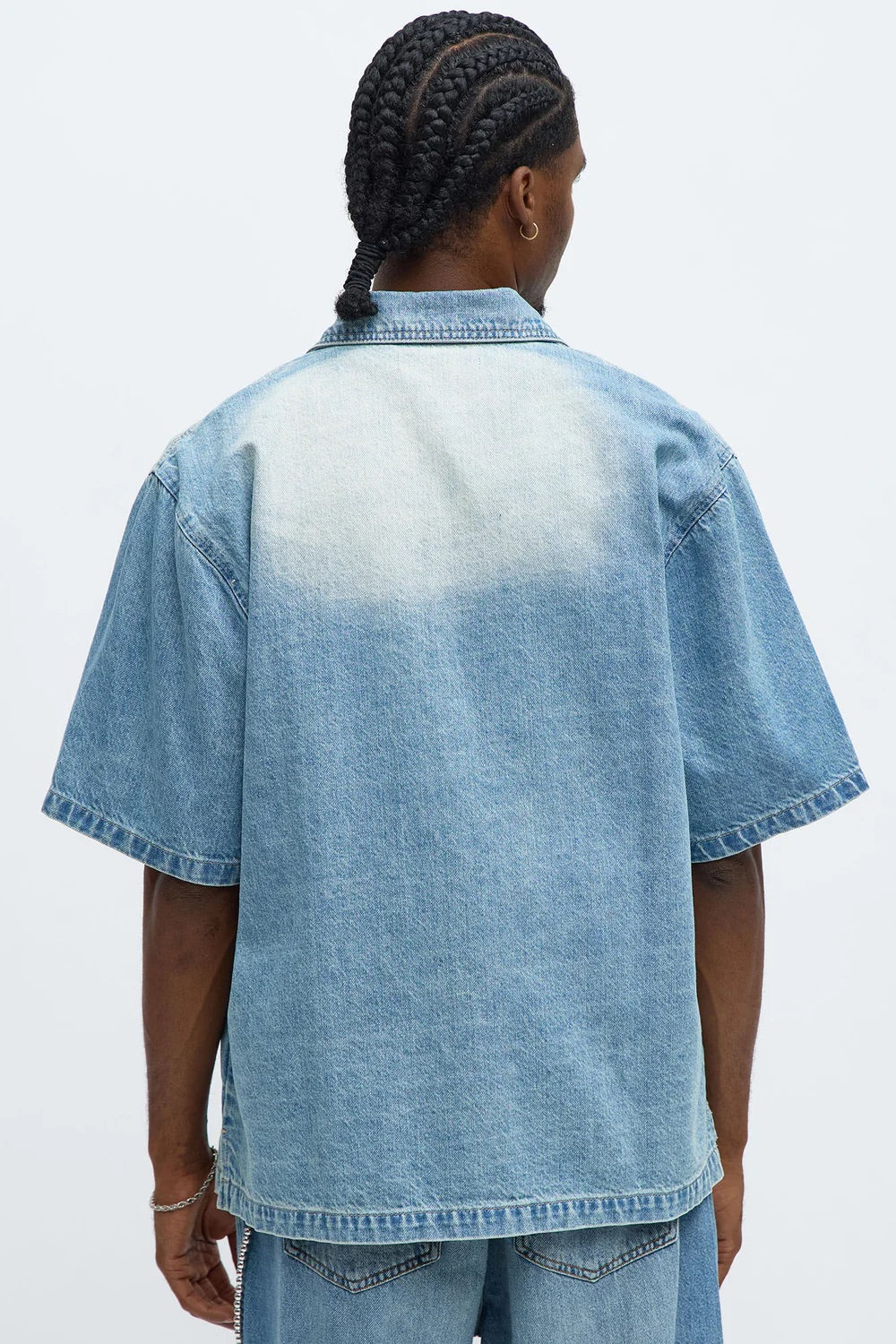 NovaMen Washed Denim Button Up Shirt - Light Blue