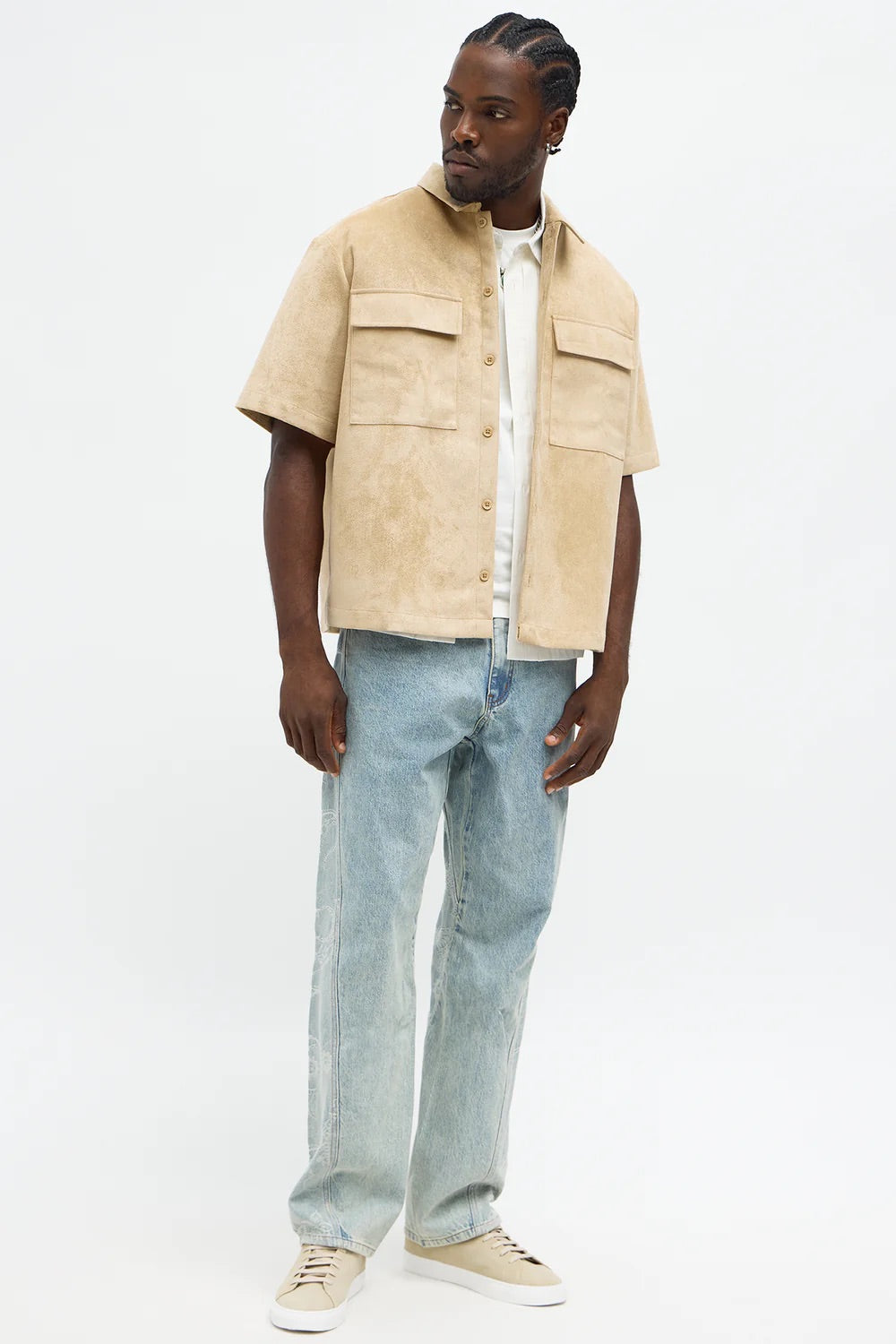 NovaMen Relaxed Brushed Double Pocket Button Up Shirt - Tan