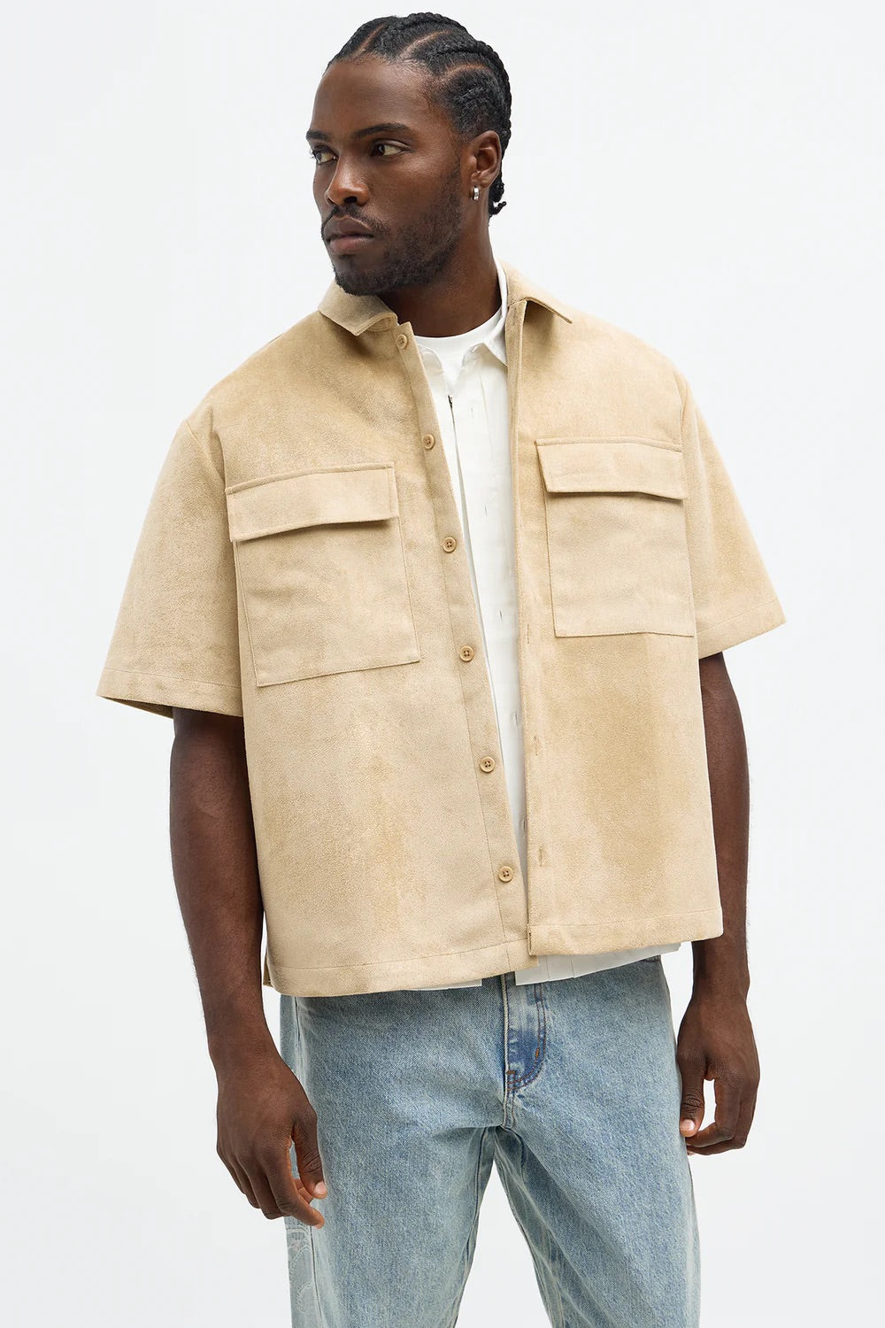 NovaMen Relaxed Brushed Double Pocket Button Up Shirt - Tan