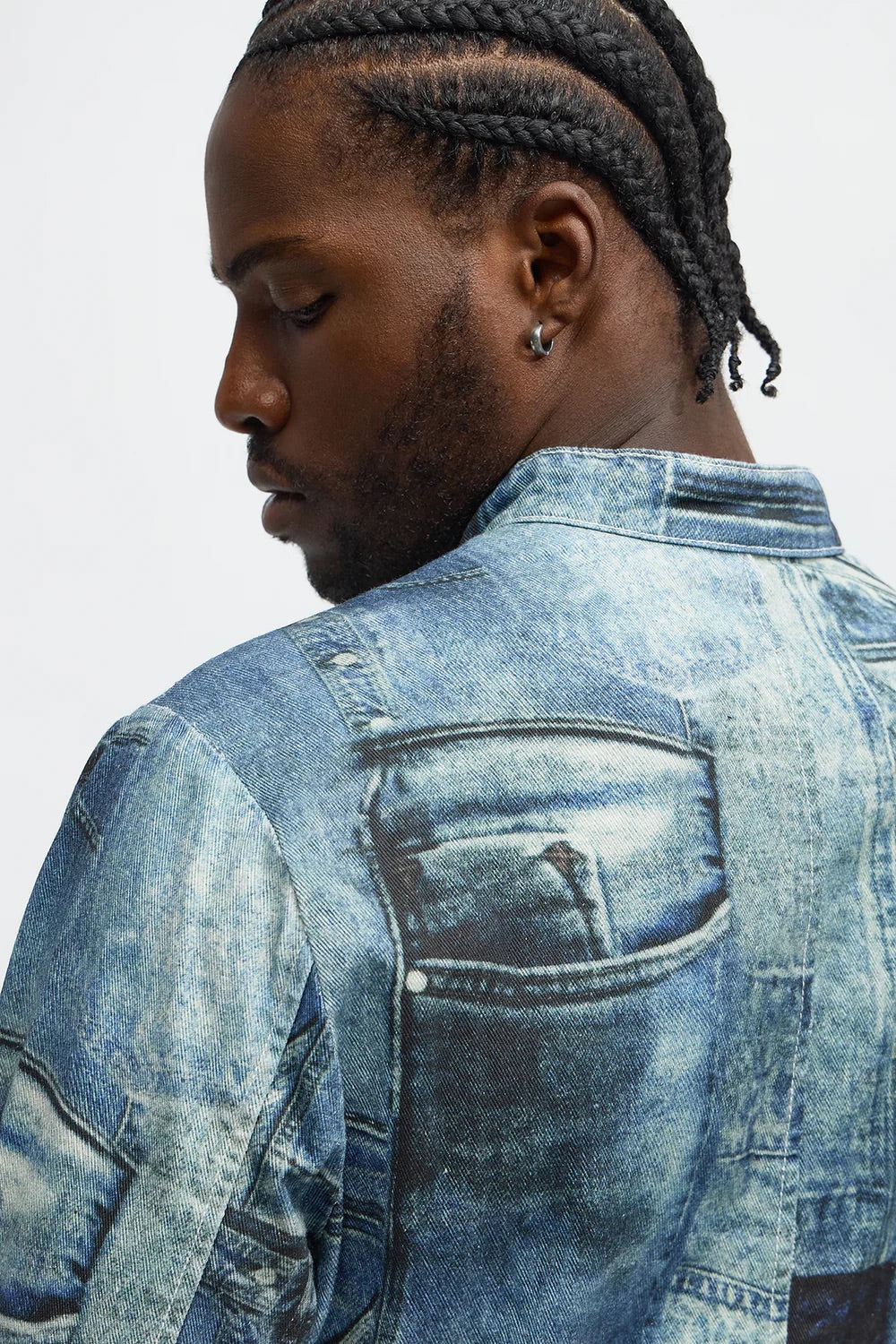 NovaMen Denim Printed Moto Jacket - Blue