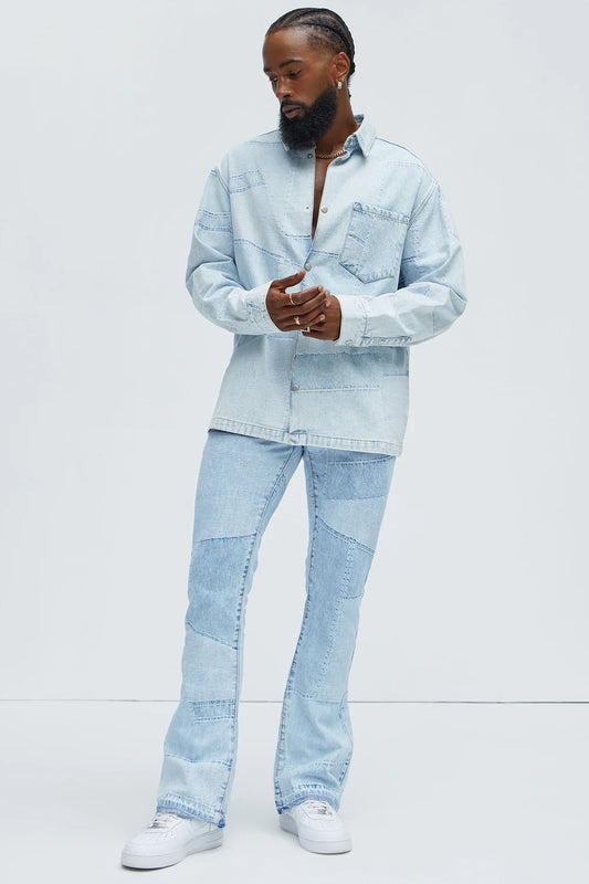 NovaMen Verdugo Stacked Slim Flare Jeans - Light Blue Wash