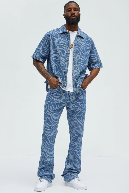 NovaMen Fingerprints Swirl Denim Shirt