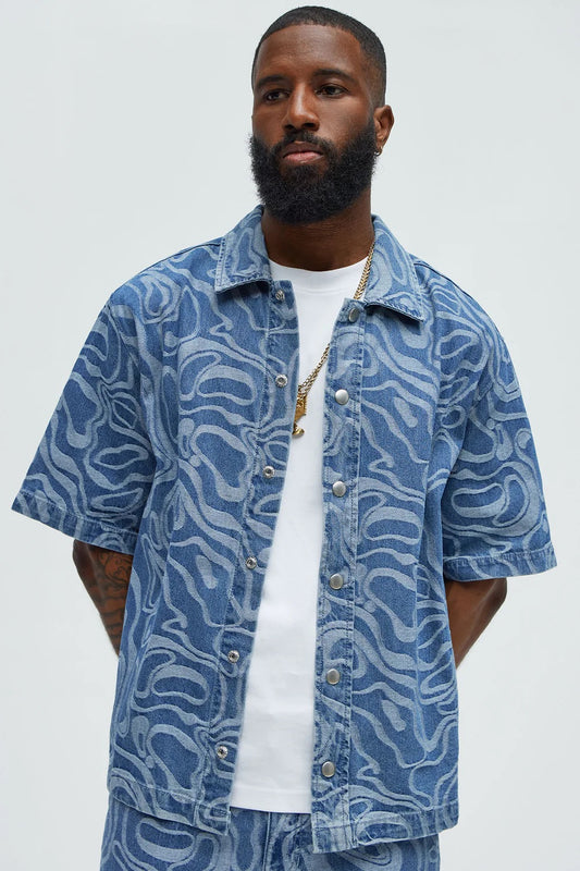 NovaMen Fingerprints Swirl Denim Shirt