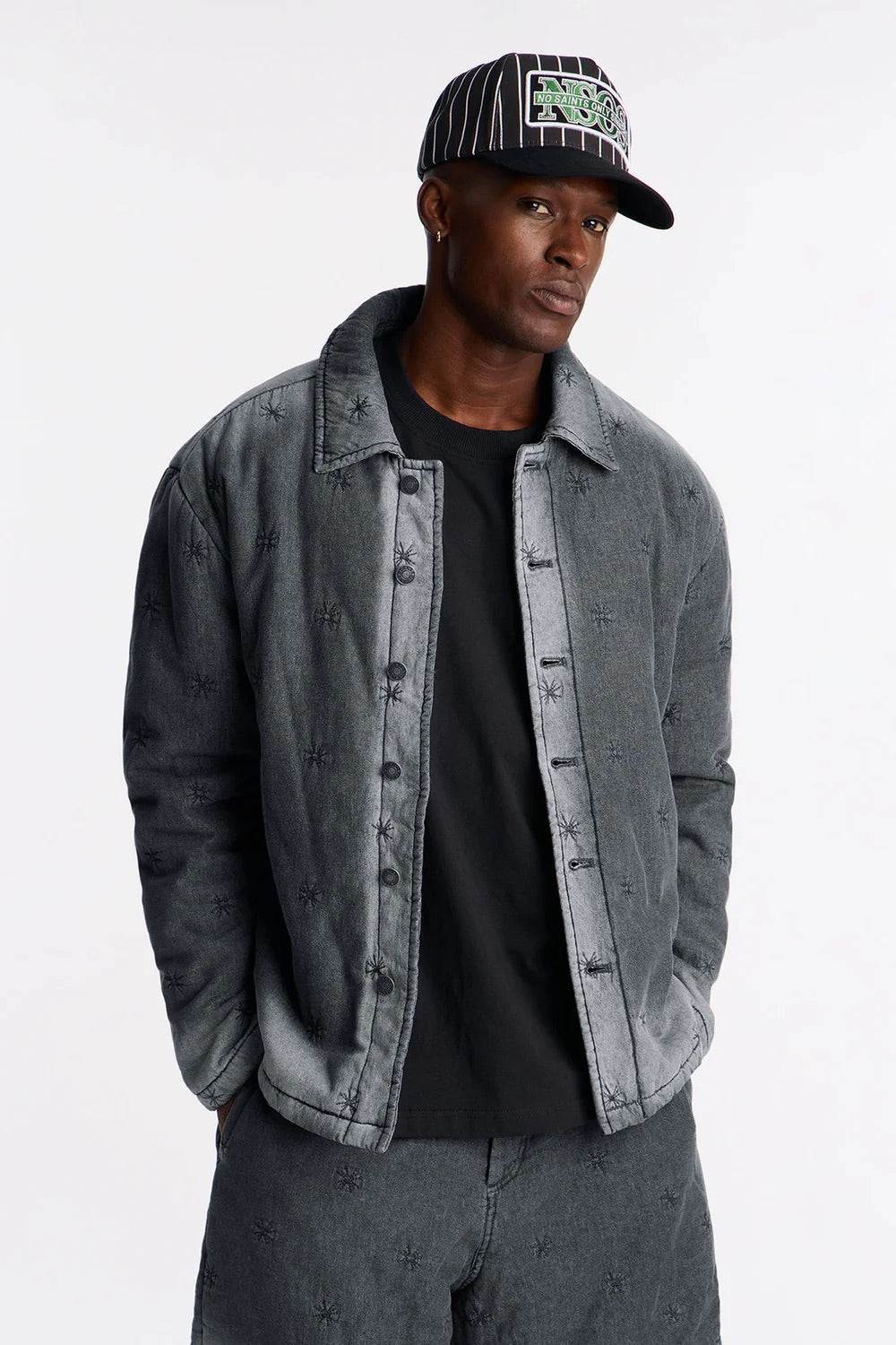 NovaMen Oversized Elias Padded Denim Jacket - Grey