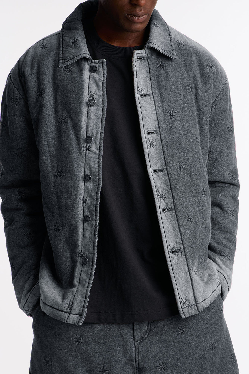 NovaMen Oversized Elias Padded Denim Jacket - Grey