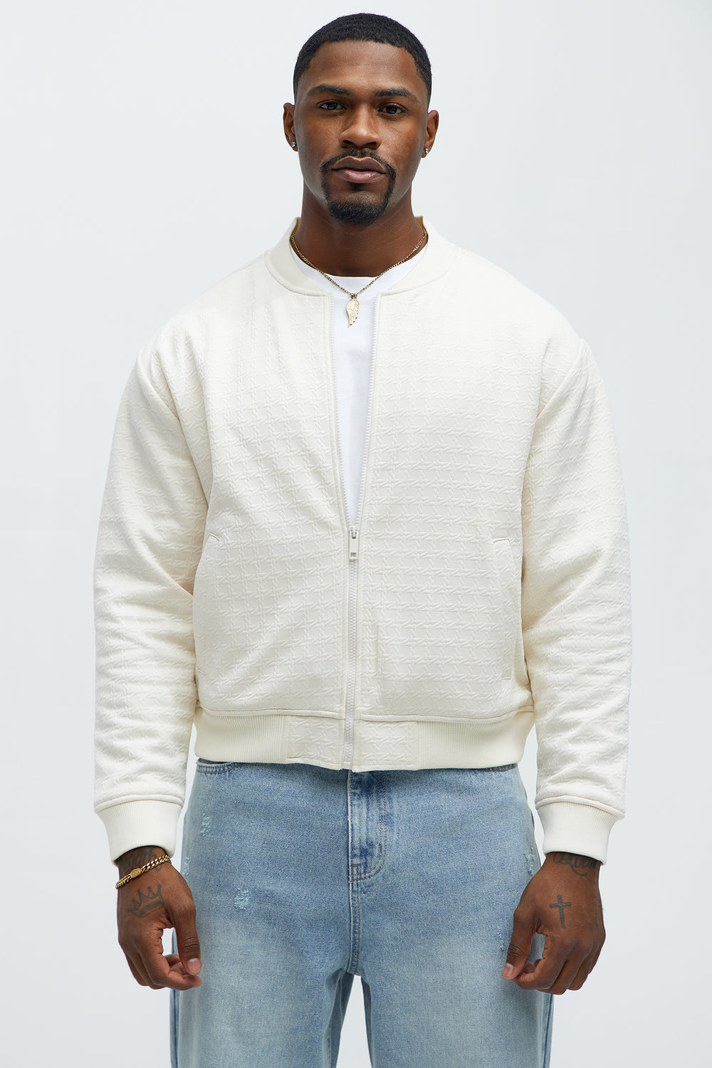 NovaMen Buck Textured Bomber Jacket - Off White