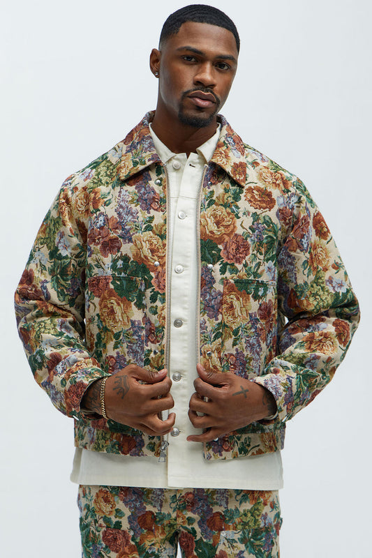 NovaMen Bellevue Floral Tapestry Work Jacket - Green