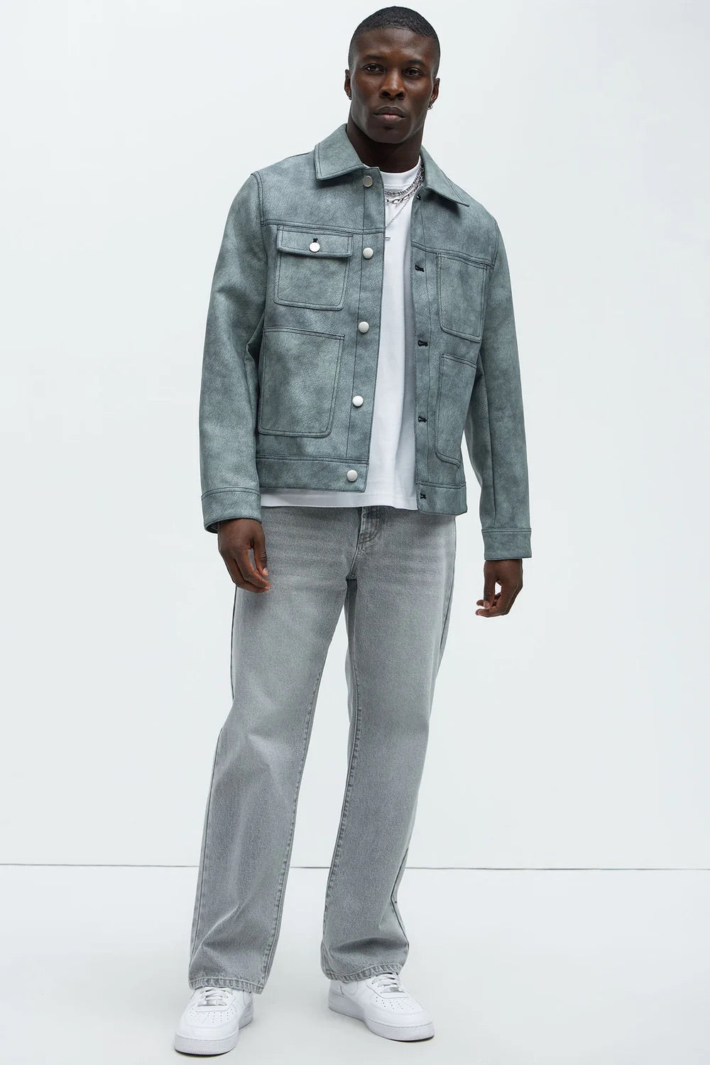 NovaMen Ellis Faux Leather Jacket - Grey