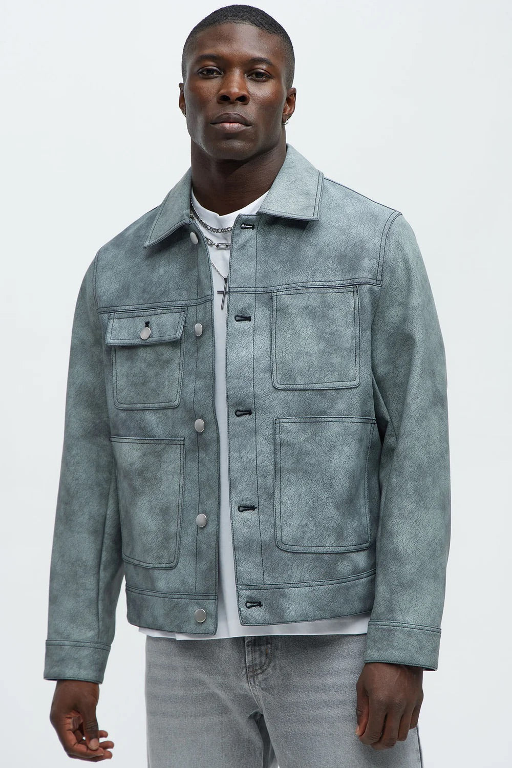 NovaMen Ellis Faux Leather Jacket - Grey
