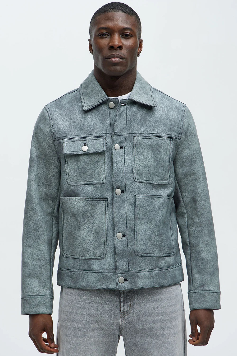 NovaMen Ellis Faux Leather Jacket - Grey