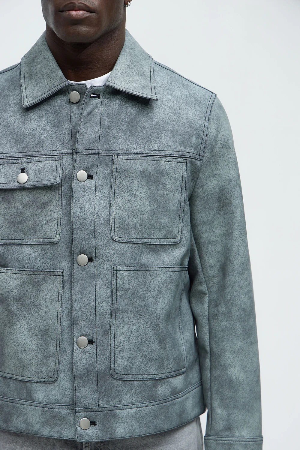 NovaMen Ellis Faux Leather Jacket - Grey
