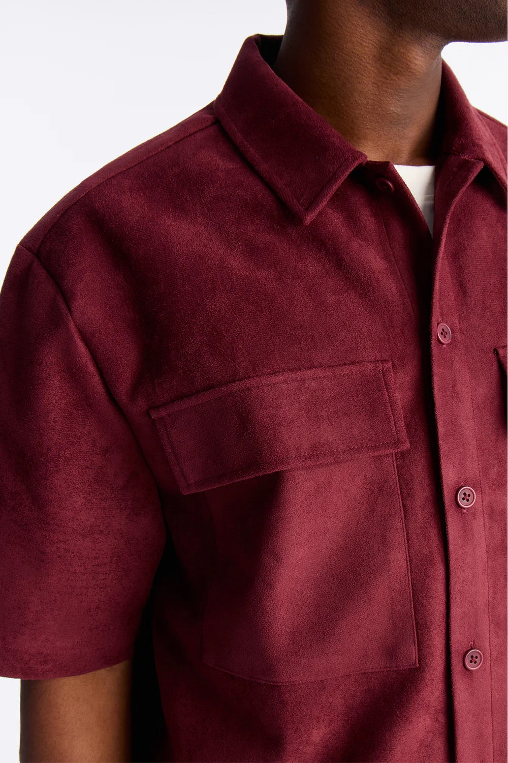 NovaMen Relaxed Brushed Double Pocket Button Up Shirt - Burgundy