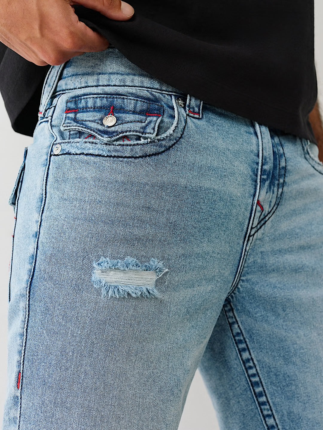 True Religion Men’s Ricky Distressed Frayed Short (CRUISELINE MEDIUM WASH W/ RIPS)