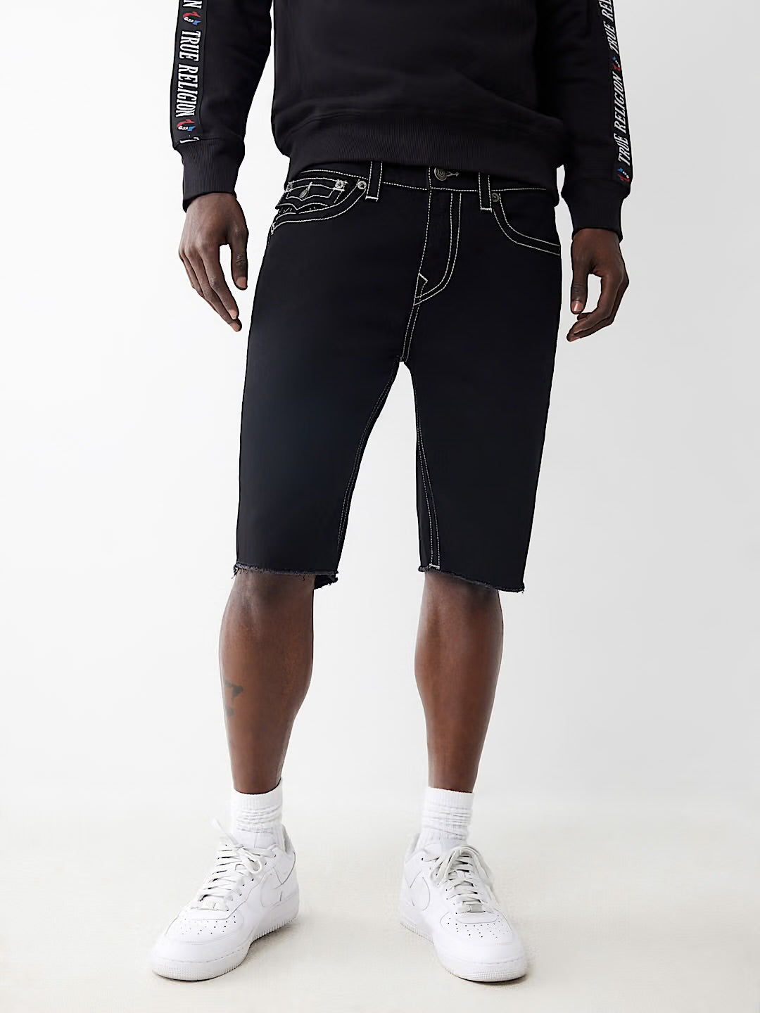 True Religion Men’s Ricky Frayed Denim Short (Black Rinse)