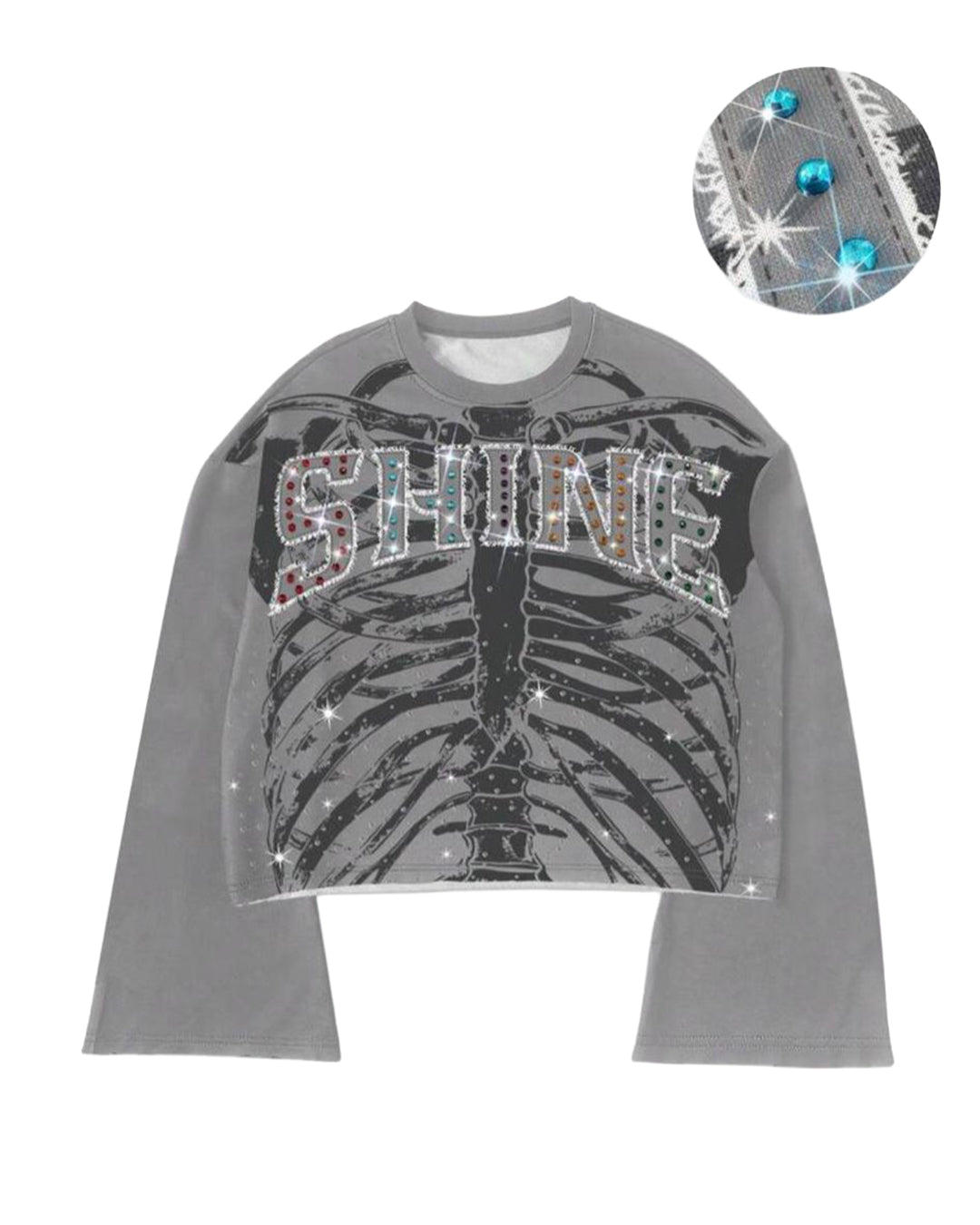 ROMWE Men's Shine Long Sleeve T-Shirt [OVERSIZED+RHINESTONES]