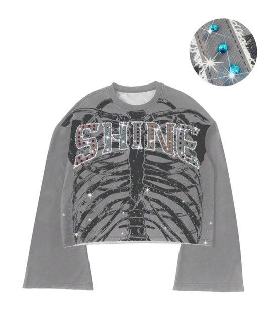 ROMWE Men's Shine Long Sleeve T-Shirt [OVERSIZED+RHINESTONES]