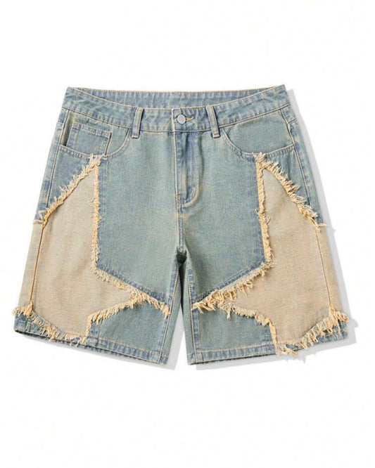 ROMWE Men’s Raw Trim Star Denim Shorts
