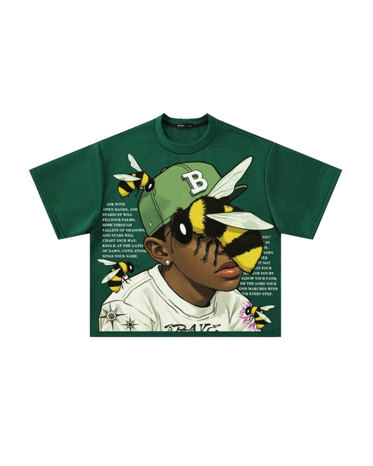 ROMWE Men's Casual Bee Cropped T-Shirt [OVERSIZED]