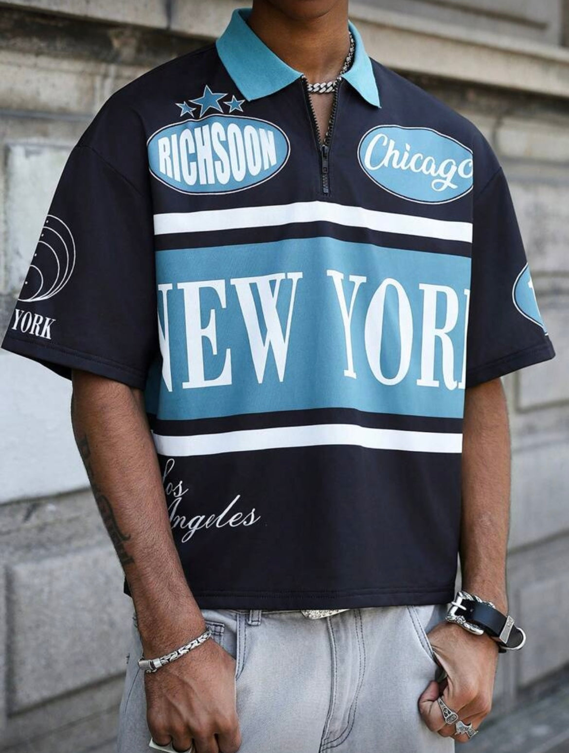 Manfinity Men's Patchwork Cropped T-Shirt [OVERSIZED]