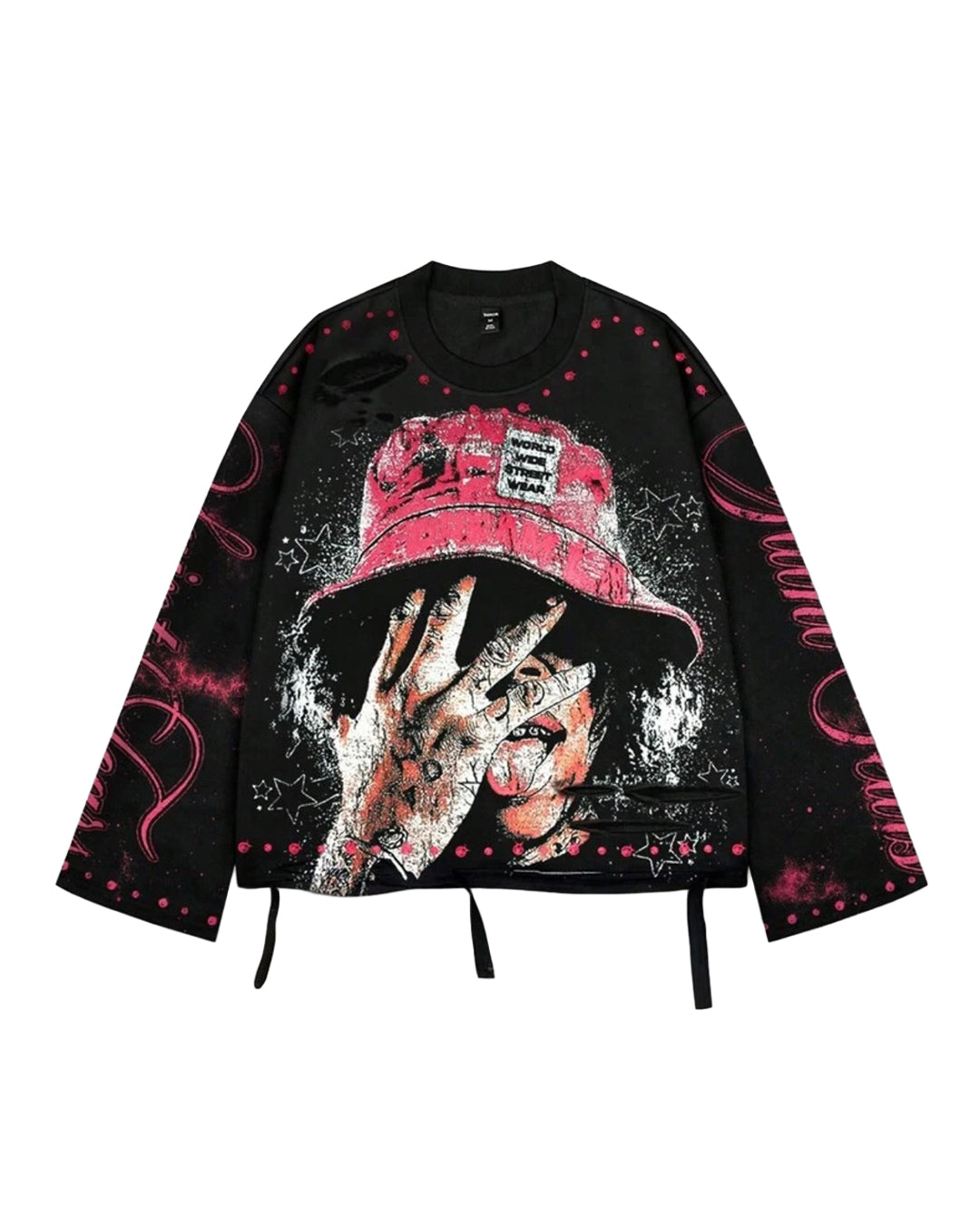 ROMWE Men's Saint Tears Distressed Long Sleeve T-Shirt [OVERSIZED]