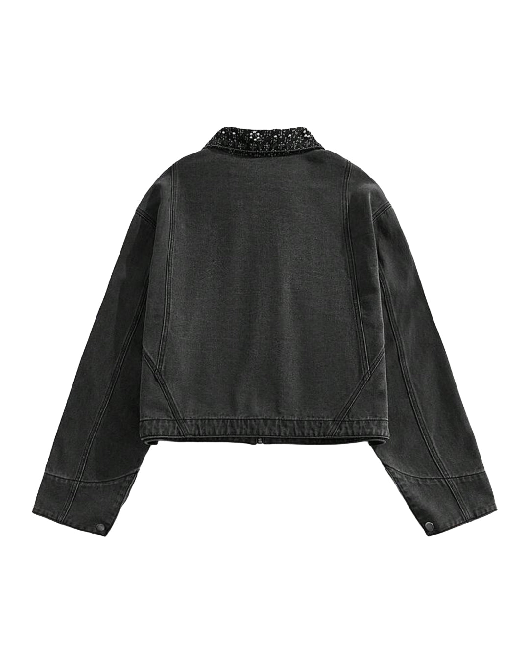 ROMWE Men's Denim Jacket - Washed Black [OVERSIZED+RHINESTONES]