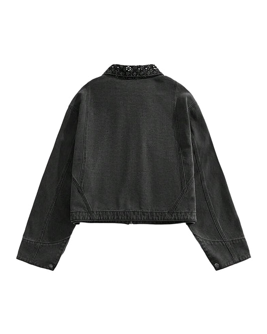 ROMWE Men's Denim Jacket - Washed Black [OVERSIZED+RHINESTONES]