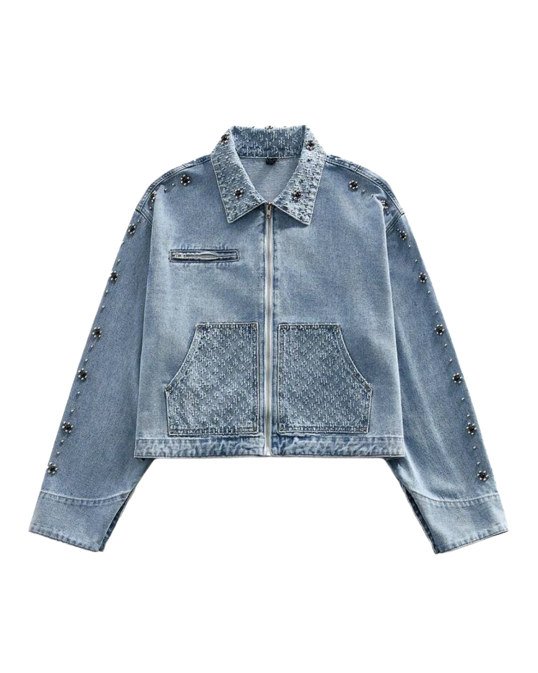 ROMWE Men's Denim Jacket - Washed Blue [OVERSIZED+RHINESTONES]
