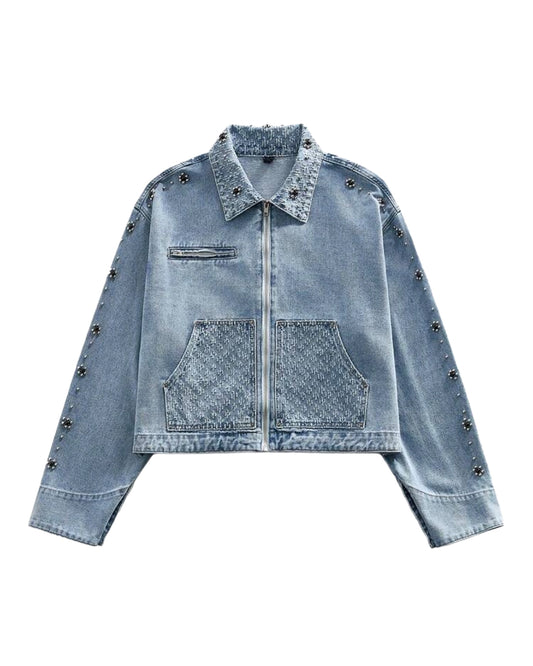 ROMWE Men's Denim Jacket - Washed Blue [OVERSIZED+RHINESTONES]