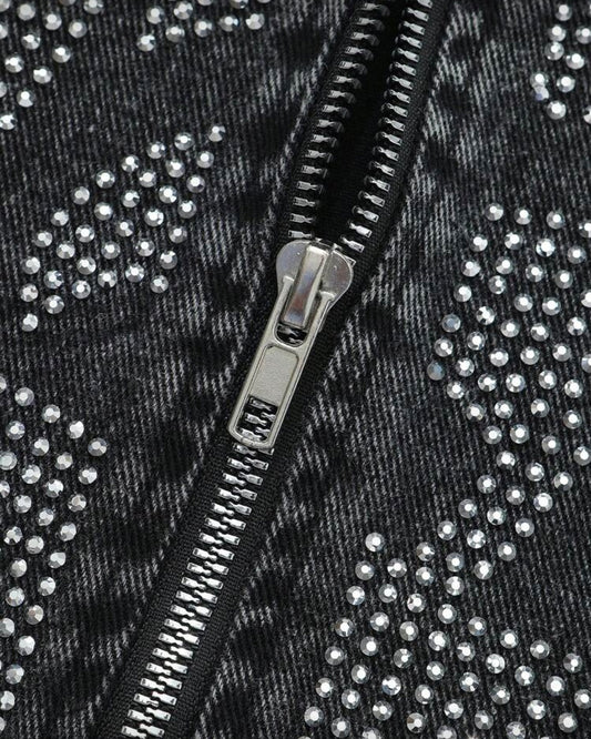 Manfinity Men's LA' Denim Jacket - Washed Black [OVERSIZED+RHINESTONES]