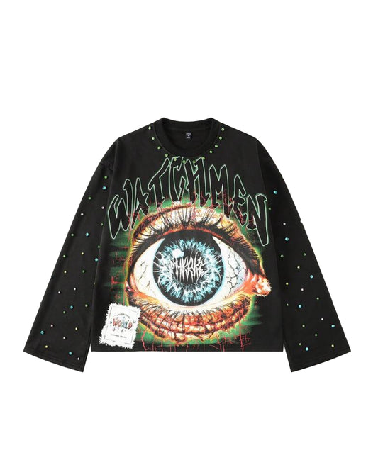 ROMWE Men's Watchmen Long Sleeve T-Shirt [OVERSIZED+RHINESTONES]