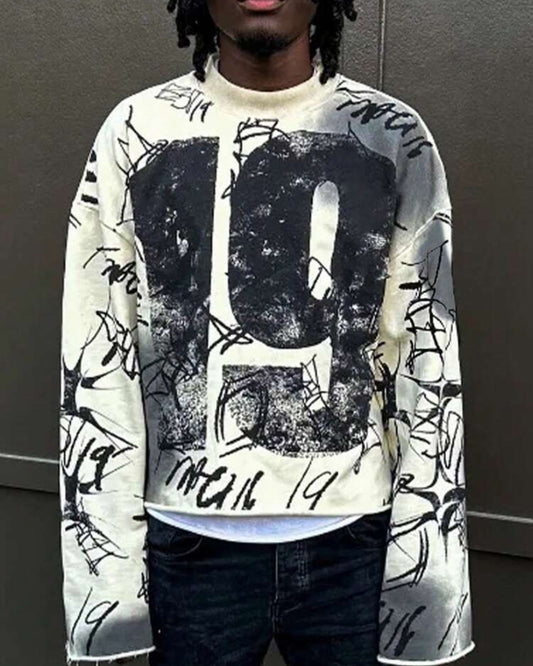 Manfinity Men's Cropped '19 Long Sleeve T-Shirt [OVERSIZED]