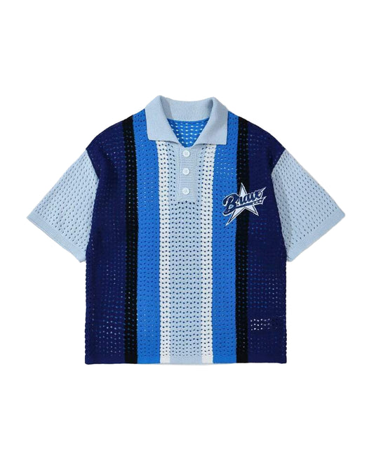 ROMWE Men's Brave Knit Shirt - Blue [OVERSIZED]