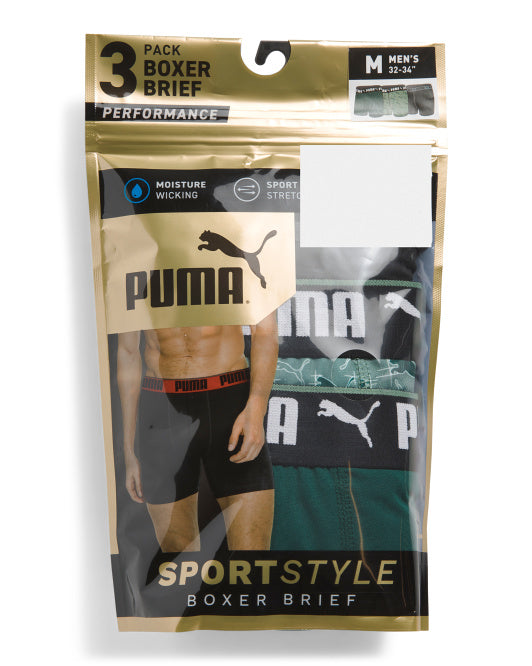 Puma Men's 3pk Sportstyle Boxer Briefs (Black/Green)