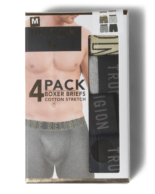 True Religion Men's 4pk Cotton Boxer Briefs
